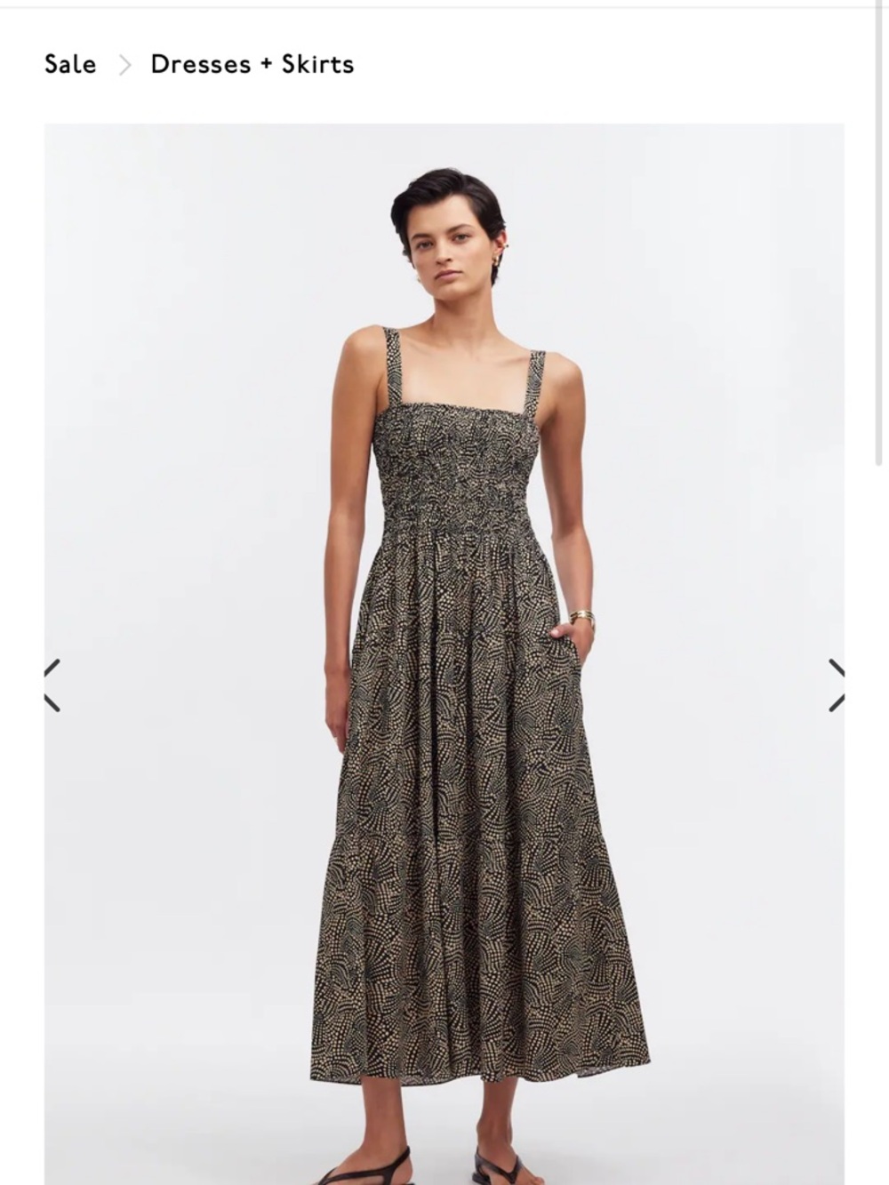 Madewell Smocked Square-Neck Maxi Dress in Black and Tan Print